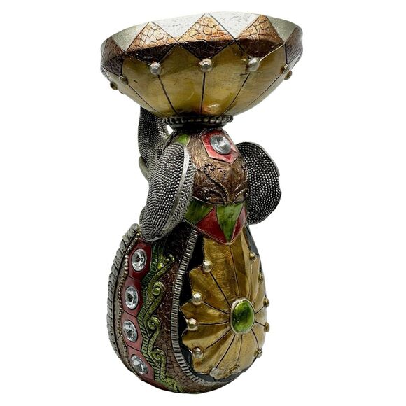 Decorative Jewel Embellished Resin Sitting Egyptian Elephant Candleholder 8" - Picture 6 of 16